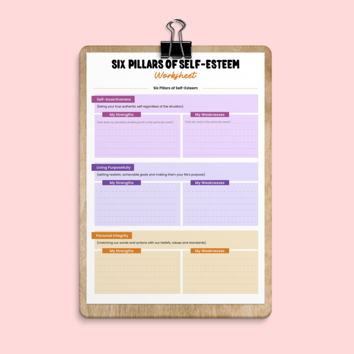 Self-Esteem 6 Pillars Worksheet