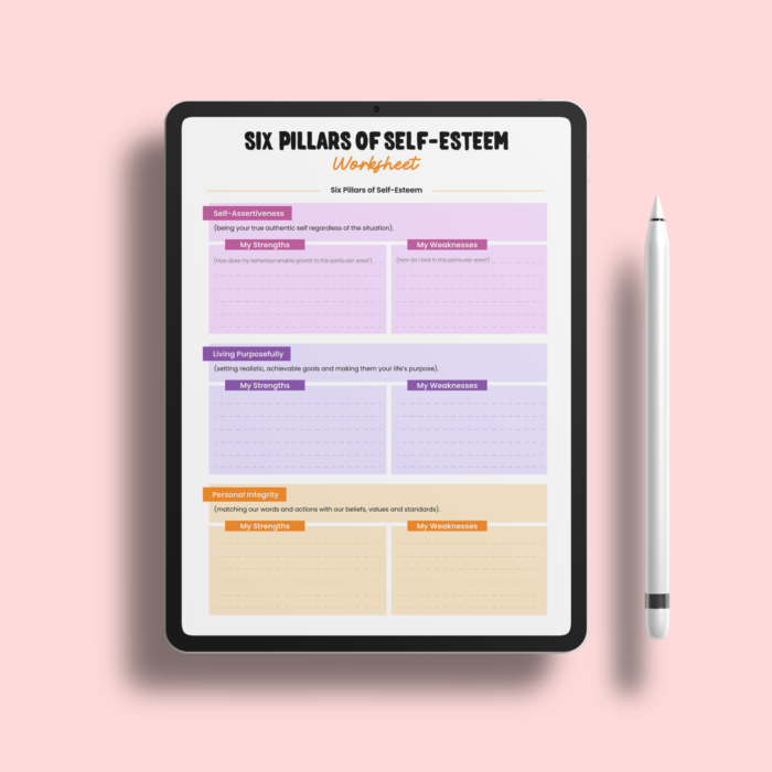 Self-Esteem 6 Pillars Worksheet