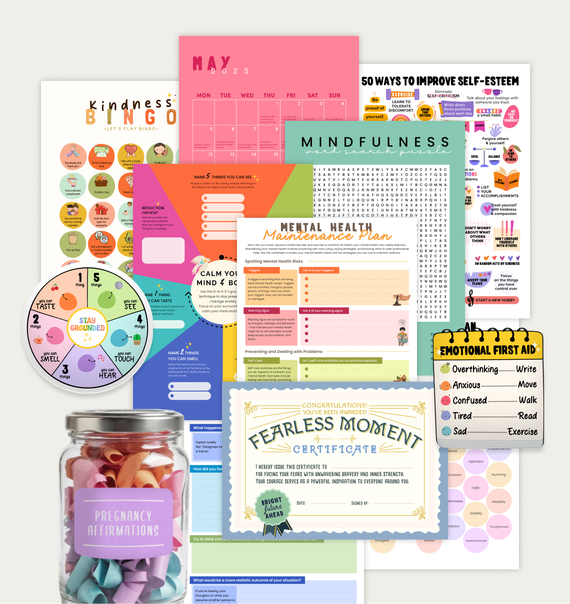 Mental Health Activity Tools and Products - Word Search Puzzles - 2025 Calendar - Mental Health Worksheets